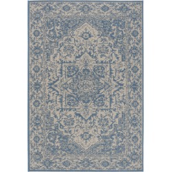 Safavieh Medallion Indoor/Outdoor Woven Area Rug, Beachhouse Collection, BHS139, in Cream & Blue, 91 X 152 cm