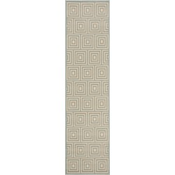 Safavieh Geometric Indoor/Outdoor Woven Area Rug, Beachhouse Collection, BHS173, in Cream & Aqua, 61 X 244 cm