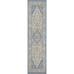Safavieh Medallion Indoor/Outdoor Woven Area Rug, Beachhouse Collection, BHS137, in Cream & Blue, 61 X 244 cm