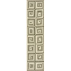 Safavieh Geometric Indoor/Outdoor Woven Area Rug, Beachhouse Collection, BHS123, in Cream & Green, 61 X 244 cm