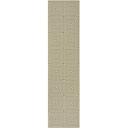 Safavieh Geometric Indoor/Outdoor Woven Area Rug, Beachhouse Collection, BHS123, in Cream & Green, 61 X 244 cm