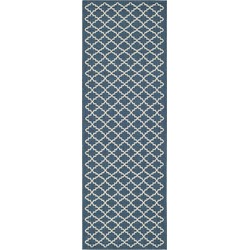 Safavieh Trellis Indoor/Outdoor Woven Area Rug, Courtyard Collection, CY6919, in Navy & Beige, 69 X 244 cm