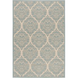 Safavieh Damask Indoor/Outdoor Woven Area Rug, Beachhouse Collection, BHS135, in Cream & Aqua, 122 X 183 cm