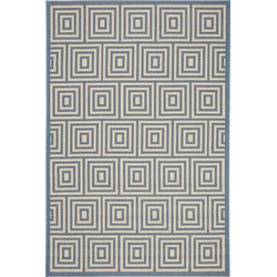 Safavieh Geometric Indoor/Outdoor Woven Area Rug, Beachhouse Collection, BHS173, in Cream & Blue, 122 X 183 cm