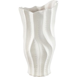 PTMD Collection PTMD Merc White ceramic pot wavy ribbed high S