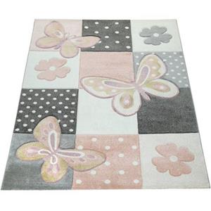 Paco Home Vloerkleed voor de kinderkamer Cosmo 220 3d-design, patchwork motief, schattig motief vlinders & stippen