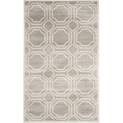 Safavieh Geometric Indoor/Outdoor Woven Area Rug, Amherst Collection, AMT411, in Light Grey & Ivory, 122 X 183 cm