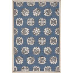 Safavieh Small Medallion Indoor/Outdoor Woven Area Rug, Beachhouse Collection, BHS181, in Cream & Blue, 155 X 229 cm
