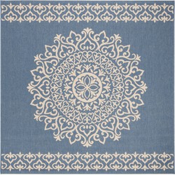 Safavieh Medallion Indoor/Outdoor Woven Area Rug, Beachhouse Collection, BHS183, in Cream & Blue, 201 X 201 cm