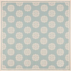Safavieh Small Medallion Indoor/Outdoor Woven Area Rug, Beachhouse Collection, BHS181, in Aqua & Cream, 201 X 201 cm