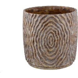 PTMD Collection PTMD Meria Brown cement pot with pattern round XXL