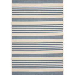 Safavieh Striped Indoor/Outdoor Woven Area Rug, Courtyard Collection, CY6062, in Beige & Blue, 201 X 290 cm
