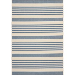 Safavieh Striped Indoor/Outdoor Woven Area Rug, Courtyard Collection, CY6062, in Beige & Blue, 201 X 290 cm