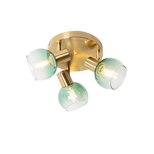 Qazqa Art Deco Plafondspot Goud Met Groen Glas 3-lichts - Vidro