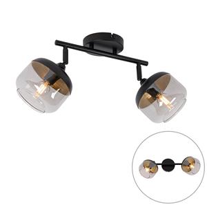QAZQA Design Spot Schwarz mit Gold und Rauchglas 2-flammig - Kyan