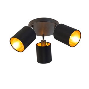 Qazqa Moderne Spot Zwart Met Gouden Binnenkant 3-lichts - Lofty