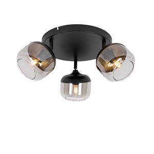 QAZQA Design Spot schwarz mit Gold und Rauchglas 3-flammig rund - Kyan