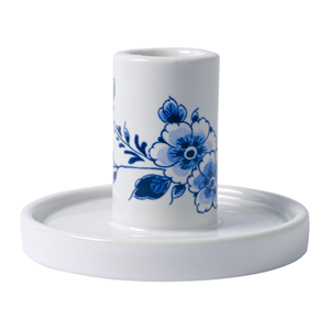 Heinen Delfts Blauw Heinen porceleinen kandelaar - Met bloem - 6cm