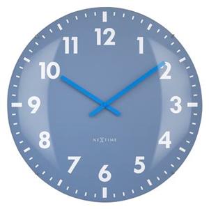 NeXtime Grote Wandklok 50cm Koepelvormig Glas Lens-Stil-Blauw-Glass-