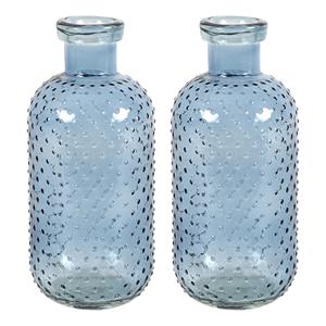 Countryfield Bloemenvaas Cactus Dots - 2x - blauw transparant - glas - D11 x H24 cm -