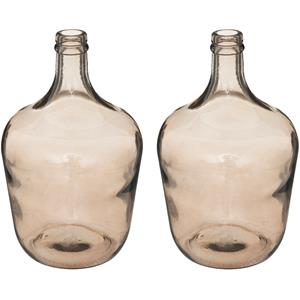 Atmosphera Bloemenvaas - 2x - Olijfolie Fles model - Smoke lichtgrijs transparant - glas - H30 x D18 cm -