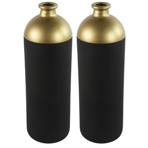 Countryfield Bloemen/deco vaas - 2x - zwart/goud - glas - luxe fles vorm - D13 x H41 cm -