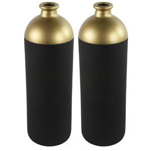 Countryfield Bloemen/deco vaas - 2x - zwart/goud - glas - luxe fles vorm - D13 x H41 cm -