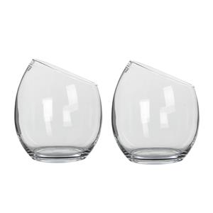 Mica Decorations Schuine schaal/vaas Kathi - 2x - gerecycled glas - helder transparant - D18 x H20 -