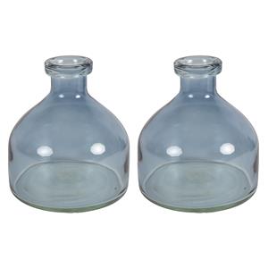Countryfield Bloemenvaas Low Bottle - 2x - transparant blauw - glas - D18 x H20 cm -