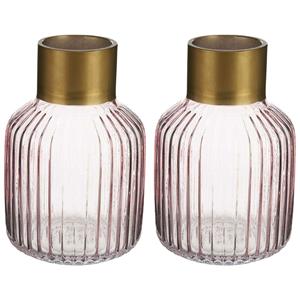 Giftdecor Bloemenvazen 2x stuks - luxe decoratie glas - roze/goud - 14 x 22 cm -