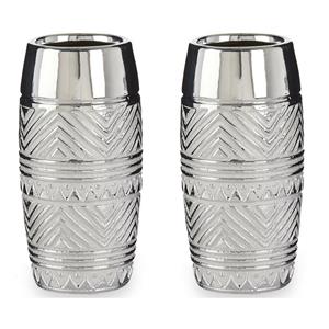 Giftdecor Bloemenvazen 2x stuks - zilver met modern luxe motief - 13 x 30 cm - keramiek -
