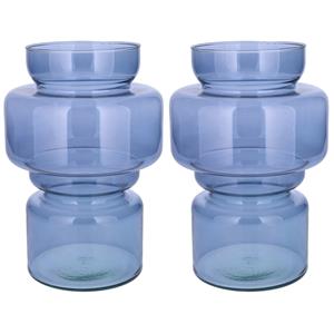 Bellatio Bloemenvaas - 2x - blauw - transparant gerecycled glas - D17 x H25 cm -