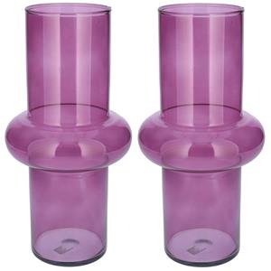 Bellatio Bloemenvaas - 2x - paars - transparant gerecycled glas - D15 x H31 cm -