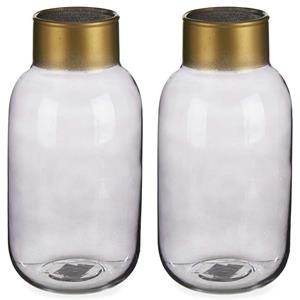 Giftdecor Bloemenvazen 2x stuks - luxe decoratie glas - grijs/goud - 14 x 30 cm -