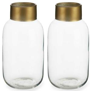 Giftdecor Bloemenvazen 2x stuks - luxe decoratie glas - transparant/goud - 14 x 30 cm -