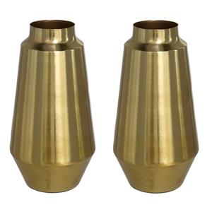 Gerim 2x Stuks Bloemenvazen van metaal 26 x 13 cm kleur metallic goud -