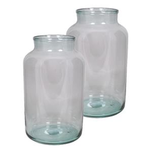 Floran 2x stuks glazen melkbus bloemen vazen smalle hals 25 x 44 cm -