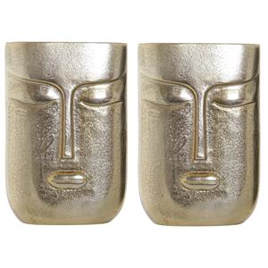 Items Set van 2x stuks bloemenvaas goud van aluminium met gezicht 15 x 23 cm -