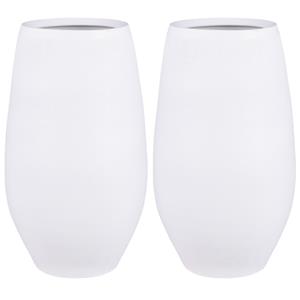 Mica Decorations 2x stuks bloemenvaas mat wit keramiek voor boeketten/takken/bloemen H50 x D29 cm -