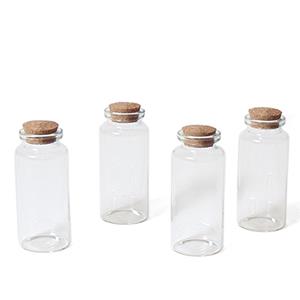 Gerimport 4x Kleine transparante glazen flesjes met kurken dop ml -