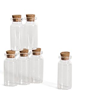 Gerimport 6x Kleine transparante glazen hobby flesjes met kurken dop 10 ml -