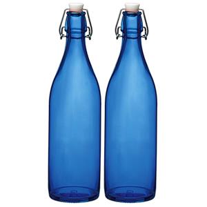Set van 2x stuks blauwe giara flessen met beugeldop 30 cm van 1 liter -