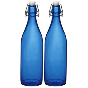 Set van 2x stuks blauwe giara flessen met beugeldop 30 cm van 1 liter -