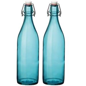 Set van 2x stuks turqouise giara flessen met beugeldop 30 cm van 1 liter -