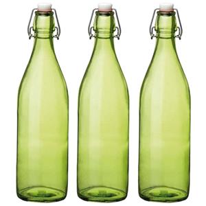 Set van 3x stuks groene giara flessen met beugeldop 30 cm van 1 liter -