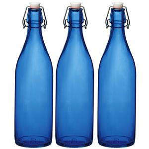 Set van 3x stuks blauwe giara flessen met beugeldop 30 cm van 1 liter -