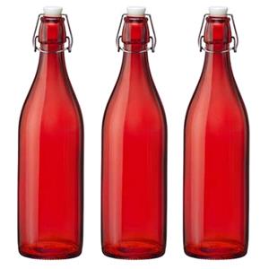 Set van 3x stuks rode giara flessen met beugeldop 30 cm van 1 liter -