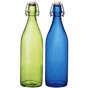 Giara decoratie of weckflessen met beugeldop 30 cm van 1 liter 4x stuks blauw en groen -