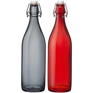 Giara decoratie of weckflessen met beugeldop 30 cm van 1 liter 4x stuks rood en grijs -