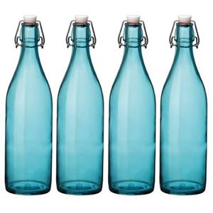 4x stuks turqouise giara flessen met beugeldop 30 cm van 1 liter -